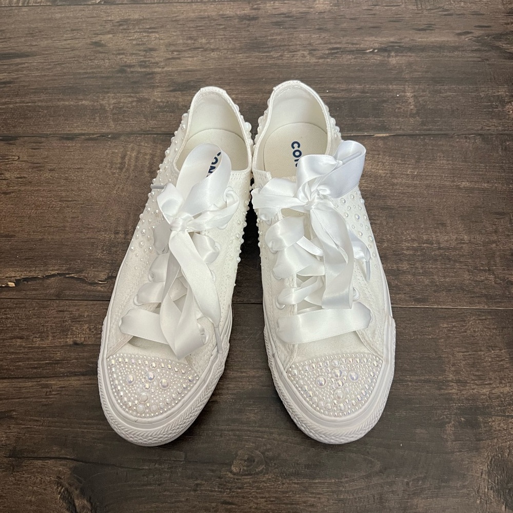 Converse Women's White Pearl-Studded Sneakers